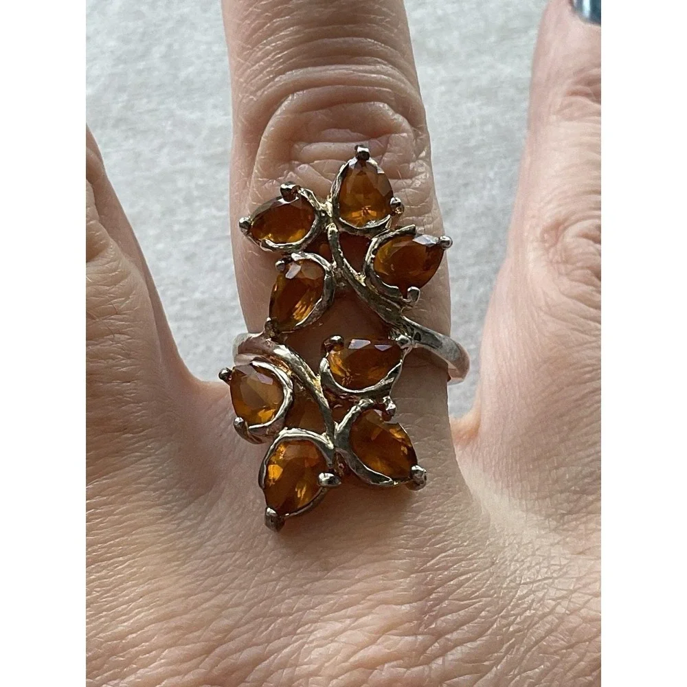 Vintage 925 Sterling Silver Leafy Branch Gemstone Ring Size 8 Estate Jewelry